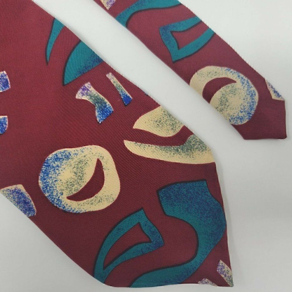 JERRY J GARCIA  SILK TIE  5 AIRBRUSH I RED BEIGE